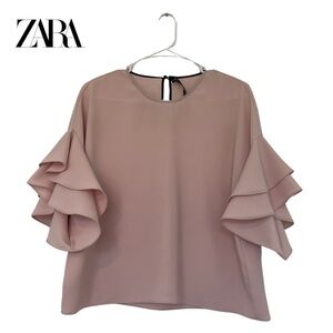 Zara - Blush Pink Ruffle Sleeve Blouse